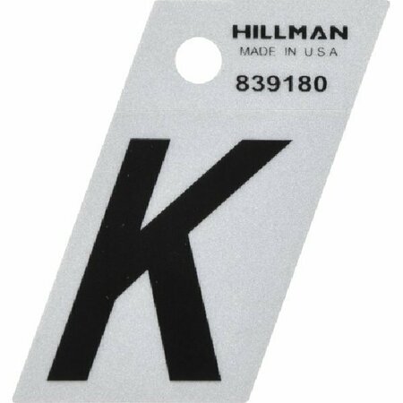 HILLMAN Angle-Cut Letter, Character: K, 1-1/2 in H Character, Black Character, Silver Background, Mylar 839180